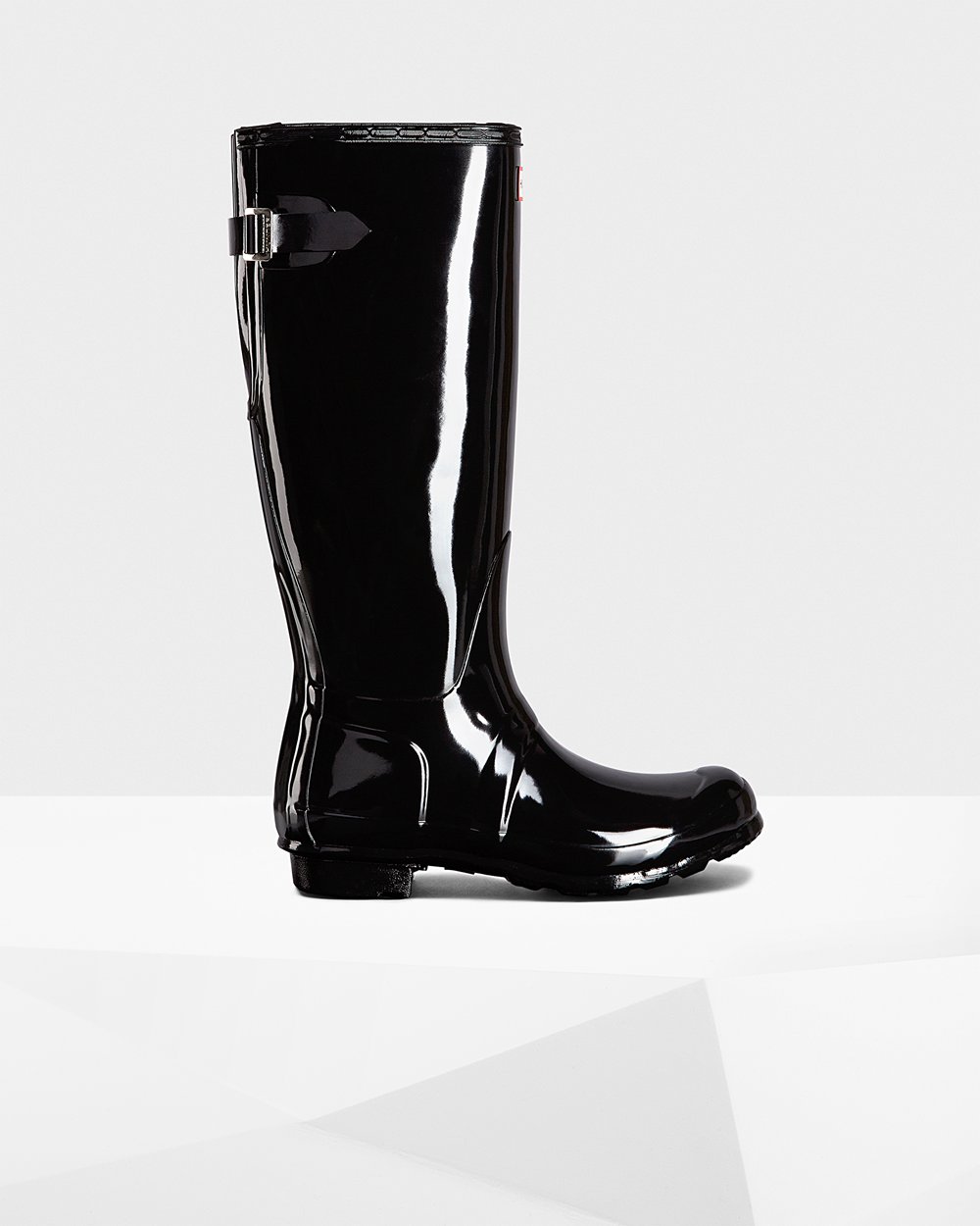 Women Hunter Original Back Adjustable Gloss | Tall Rain Boots Black | NZ-71902-TOSN